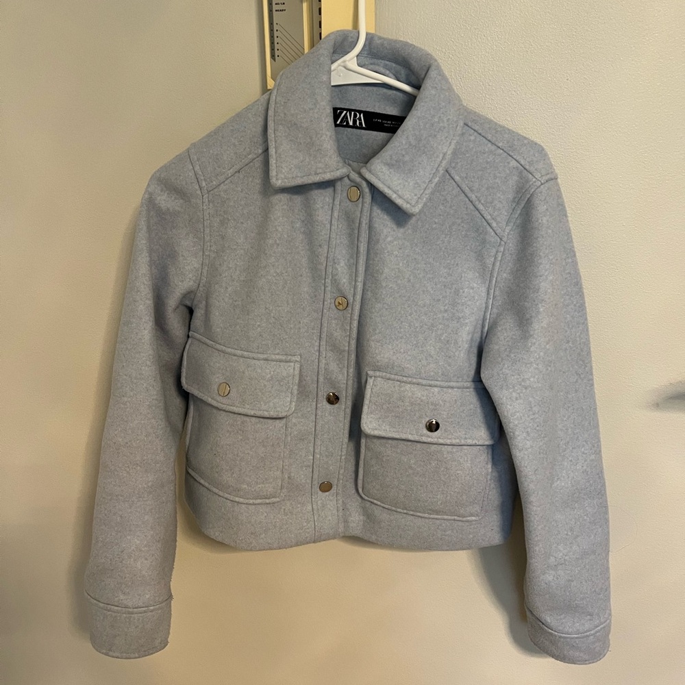 Zara Light Blue Cropped Jacket